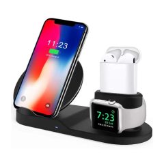   3in1 Qi töltő állomás - Apple iPhone, Watch, Apple Airpods - Fekete