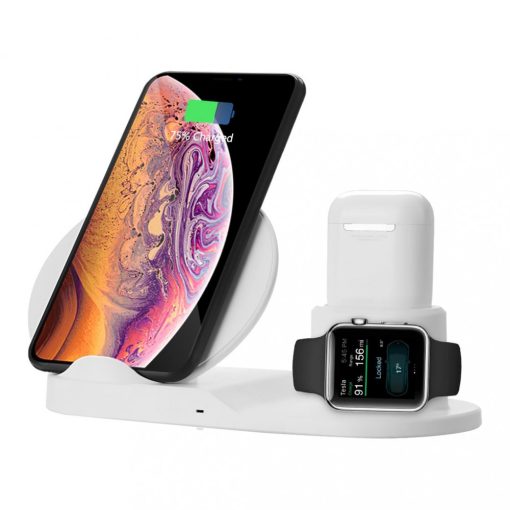 3in1 Qi töltőállomás - Apple iPhone, Watch, Apple Airpods - Fehér