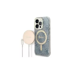   Guess csomag GUBPP14LH4EACSB - Guess MagSafe kék tok + Guess vezeték nélküli töltő Apple iPhone 14 Pro készülékhez