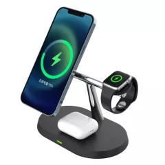   3in1 MagSafe QI vezeték nélküli töltőállvány QC 15W fekete