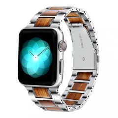   XPRO™ Apple Watch rozsdamentes acél fa berakással szíj Ezüst / Barna Apple Watch 42mm (S1-S3) / 44mm / 45mm / 46mm / 49mm készülékhez