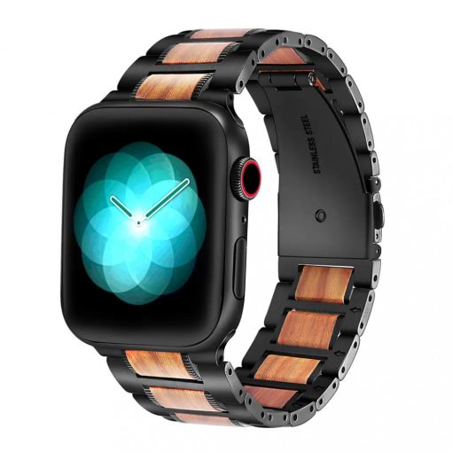 XPRO™ Apple Watch rozsdamentes acél fa berakással szíj Fekete / Barna Apple Watch 42mm (S1-S3) / 44mm / 45mm / 46mm / 49mm készülékhez