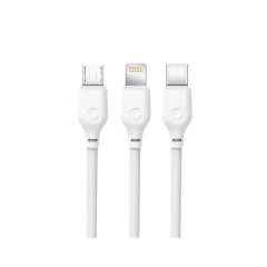   XO NB103 3in1 töltőkábel USB to Micro USB / Type-c / Lightning 1M 2,1A Fehér