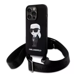   Karl Lagerfeld tok + crossbody strap fekete KLHCP15XSCBSKNK Apple Iphone 15 Pro Max készülékhez