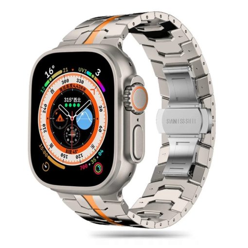  Tech-Protect STAINLESS LINE rozsdamentes acél óraszíj Titán / Narancs, Apple Watch 42mm (S1-S3) / 44mm / 45mm / 46mm / 49mm készülékhez