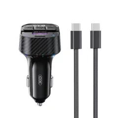   XO BCC17 FM-transzmitter Bluetooth MP3 autós töltő 30W + USB-C–USB-C kábel fekete