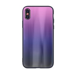   Rainbow szilikon tok üveg hátlappal - Huawei P30 pink - fekete