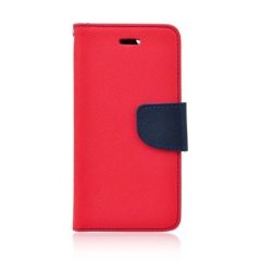   Fancy Huawei Y9 (2018) oldalra nyíló mágneses könyv tok szilikon belsővel piros - kék