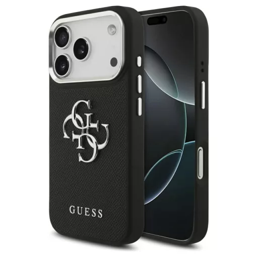 Guess Grained Big 4G Classic Logo tok iPhone 17 Pro készülékhez fekete