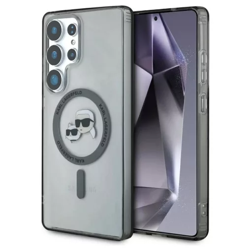 Karl Lagerfeld Button Karl & Choupette Heads Printed Logo tok, MagSafe, Samsung Galaxy S25 Ultra készülékhez, fekete