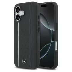   Mercedes Leather Star Pattern Stripes MagSafe tok iPhone 17 készülékhez fekete