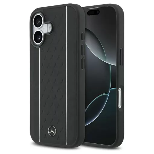 Mercedes Leather Star Pattern Stripes MagSafe tok iPhone 17 készülékhez fekete