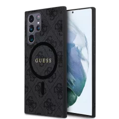   Guess GUHMS24LG4GFRK 4G Collection Leather Metal Logo MagSafe keménytok S24 Ultra S928 készülékhez fekete