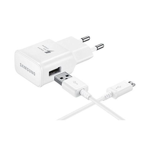 Samsung gyári hálózati fehér töltőfej 2A (ETAU90EWE) 10W USB - MicroUSB adatkábellel 1m ECB-D