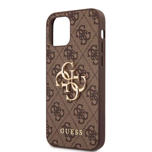 Guess Apple iPhone 12 / 12 Pro 2020 (6.1) PU 4G Metal Logo Case hátlapvédő tok barna (GUHCP12M4GM