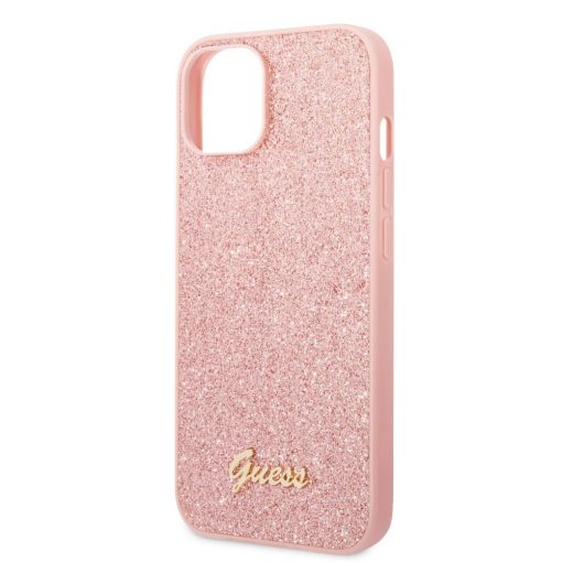 Guess Apple iPhone 14 Plus (6.7) PC/TPU Glitter Flakes Metal Logo hátlapvédő tok pink (GUHCP14MHG