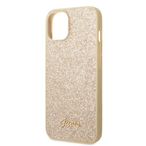 Guess Apple iPhone 14 Plus (6.7) PC/TPU Glitter Flakes Metal Logo hátlapvédő tok arany (GUHCP14MH