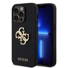   Guess Apple iPhone 15 (6.1) PU Perforated 4G Glitter Metal Logo hátlapvédő tok fekete (GUHCP15SPS