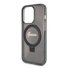   Guess Apple iPhone 15 Pro Max (6.7) IML Ring Stand Glitter MagSafe hátlapvédő tok fekete (GUHMP15