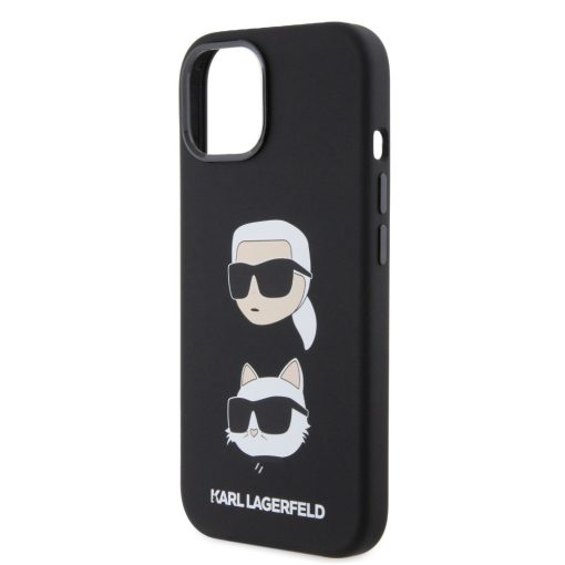 Karl Lagerfeld Liquid Silicone Karl and Choupette Apple iPhone 15 (6.1) hátlapvédő tok fekete (KL