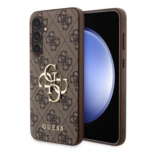 Guess Apple Samsung S711 Galaxy S23 FE PU 4G Metal Logo hátlapvédő tok barna (GUHCP13SPU4GHBR)