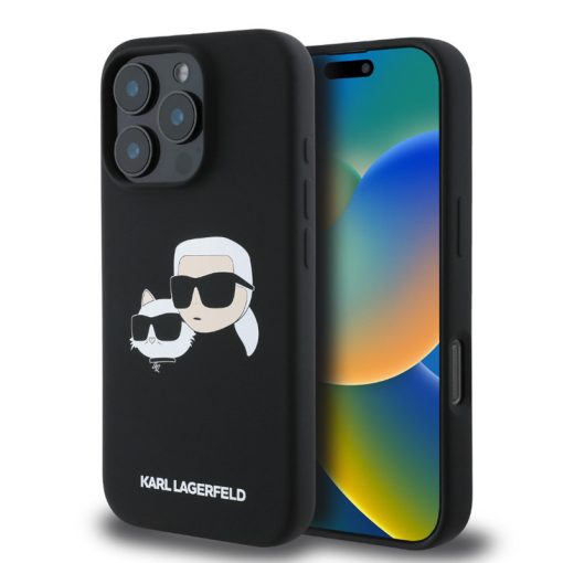 Karl Lagerfeld Liquid Silicone K&CH Heads Apple iPhone 16 Pro (6.3) MagSafe hátlapvédő tok fekete