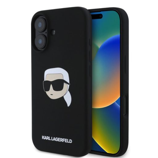 Karl Lagerfeld Liquid Silicone Karl Head MagSafe Apple iPhone 16 (6.1) hátlapvédő tok fekete (KLH