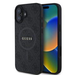   Guess PU Leather MagSafe Glitter Apple iPhone 16 Plus (6.7) hátlapvédő tok fekete (GUHMP16MG4GFRK