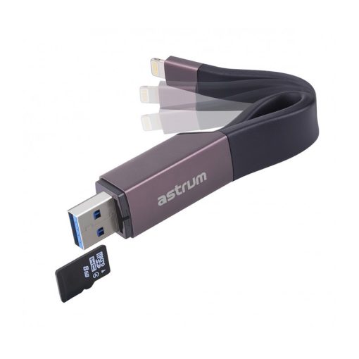 Astrum AA230 2in1 8pin lightning - USB 3.0 OTG adatkábel beépített MicroSD kártyaolvasóval, MFI