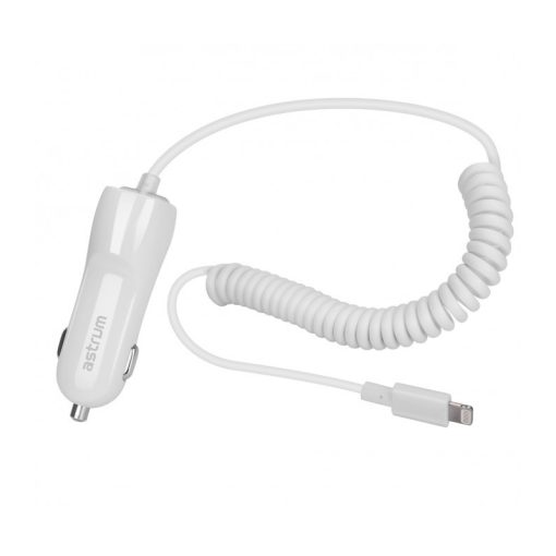 Astrum CC390 iPhone/iPad lightning 8 pin MFI engedélyes autós töltő spirál kábellel 2,4A fehé