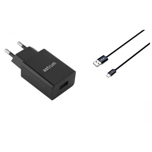 Astrum Pro U20 hálózati töltő 1X USB, 10W, micro USB adatkábellel, fekete