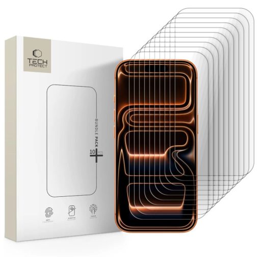 TECH-PROTECT edzett üveg kijelzővédő bundle 10 db iPhone 16 Pro Max / 17 Pro Max készülékhez átlátszó