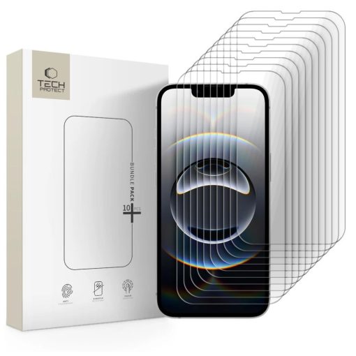 Védőüveg Tech-Protect Bundle 10 db iPhone 13 / 13 Pro / 14 / 16e/17e készülékhez átlátszó