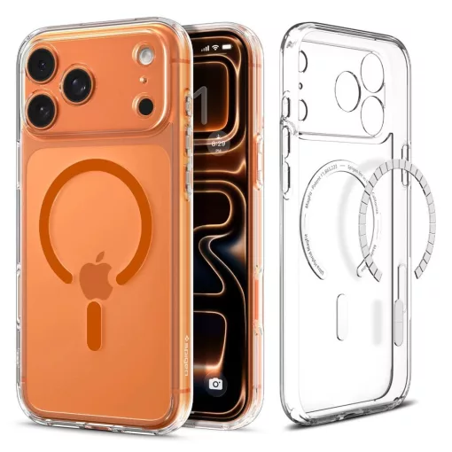 SPIGEN ULTRA HYBRID MAG MAGSAFE iPhone 17 Pro Max készülékhez tok, áttetsző/narancssárga