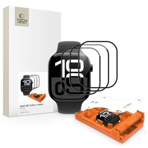 TECH-PROTECT EASY SET FLEX+ hibrid üvegfólia 3 PACK Apple Watch S10 / S11 46mm készülékhez fekete