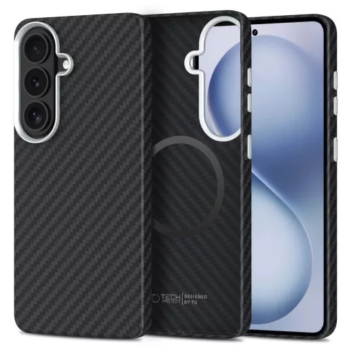 TECH-PROTECT ION CARBON MAGSAFE tok Samsung Galaxy S26 készülékhez fekete-ezüst