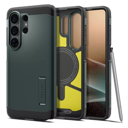 Spigen Tough Armor Mag MagSafe telefontok Samsung Galaxy S26 Ultra készülékhez mélyzöld