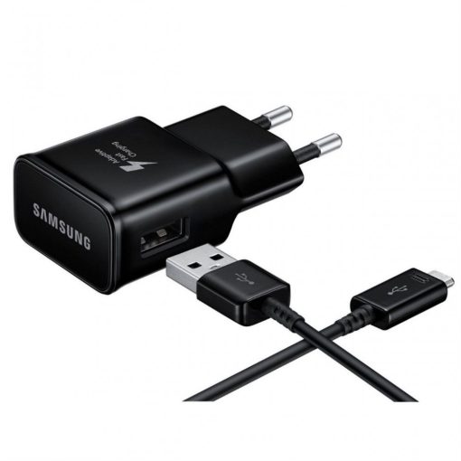 Samsung EP-TA20EBE gyári hálózati fekete gyorstöltő 2A 15W USB - MicroUSB adatkábellel 1,5m EC