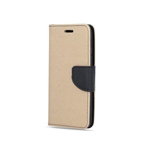 Fancy Huawei Y7 (2019) oldalra nyíló mágneses könyv tok szilikon belsővel arany - fekete