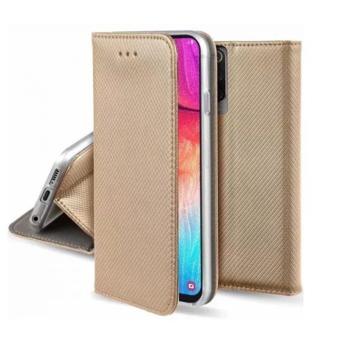 Smart magnet Samsung Galaxy S24 (2024) oldalra nyíló mágneses könyv tok szilikon belsővel arany