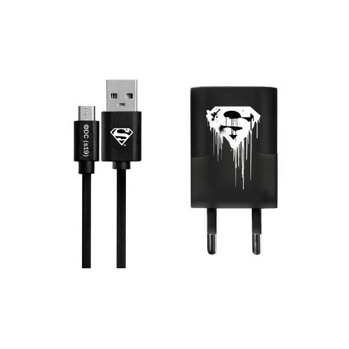 USB kábel DC - Superman 001 USB - MicroUSB adatkábel hálózati töltővel 1m fekete 1A