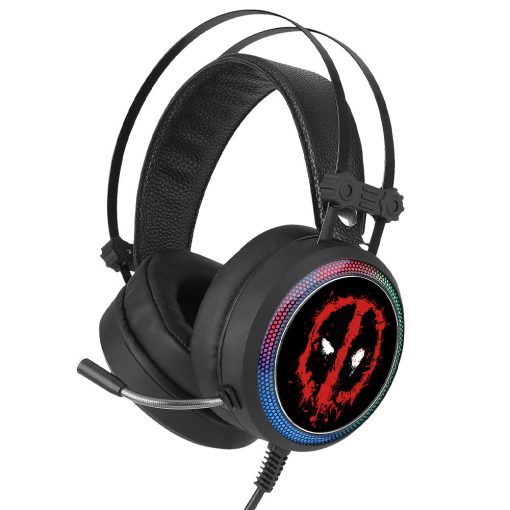 Marvel fejhallgató - Deadpool 001 USB-s gamer fejhallgató RGB színes LED világítással, állít