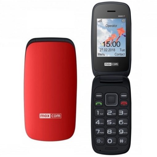 Maxcom MM817 kártyafüggetlen mobiltelefon, extra nagy gombokkal, fekete - piros (magyar nyelvű me