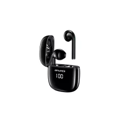   Awei bluetooth fülhallgató SZTEREO (v5.0, TWS, aktív zajszűrő, vízálló, LED kijelző + töltőtok) FEKETE (T28P)