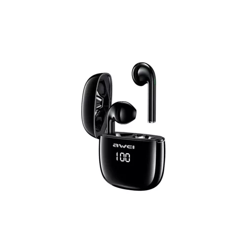 Awei bluetooth fülhallgató SZTEREO (v5.0, TWS, aktív zajszűrő, vízálló, LED kijelző + töltőtok) FEKETE (T28P)