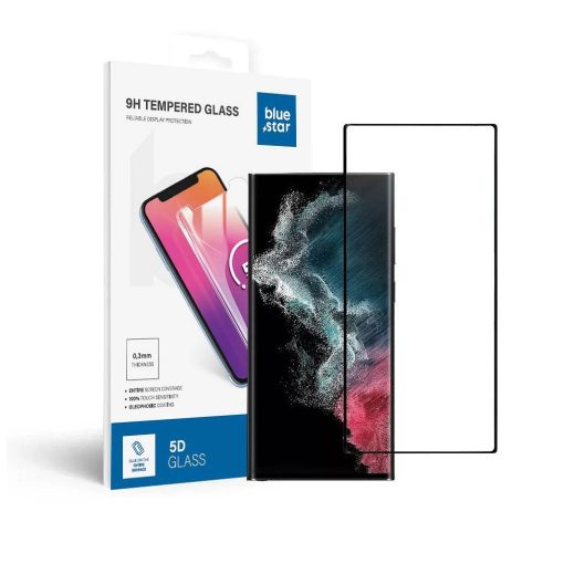 Blue Star 5D edzett üvegfólia Samsung Galaxy S22 Ultra készülékhez (teljes ragasztófelület, tokbarát) fekete