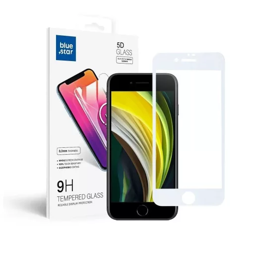 Blue Star 5D edzett üvegfólia (full glue) iPhone 7/8/SE 2020/SE 2022 készülékekhez fehér