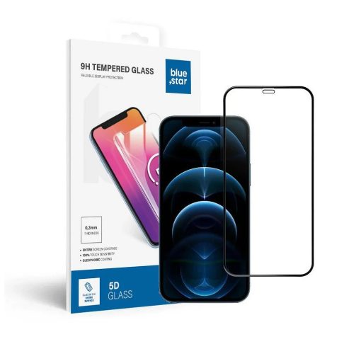 iPhone 12/12 Pro készülékhez Blue Star edzett üveg kijelzővédő 5D full glue fekete