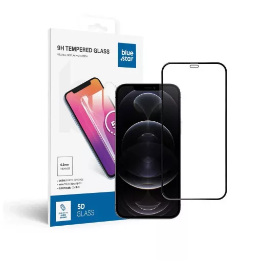 Blue Star 5D edzett üvegfólia teljes ragasztóval iPhone 12 Pro Max készülékhez fekete