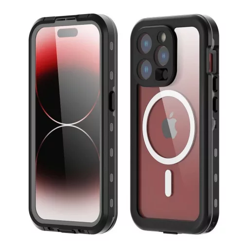 iPhone 15 Pro készülékhez Shellbox DOT tok, vízálló, MagSafe kompatibilis, fekete